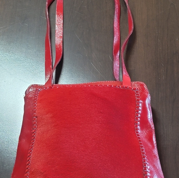 Red Leather and red Pony hair at Front Shoulder bag - Picture 7 of 15